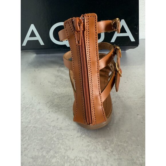 NIB AQUA Women's Emil Strappy Gladiator Sandals‎ Cognac Tan Leather Sz 8.5 - Picture 4 of 11